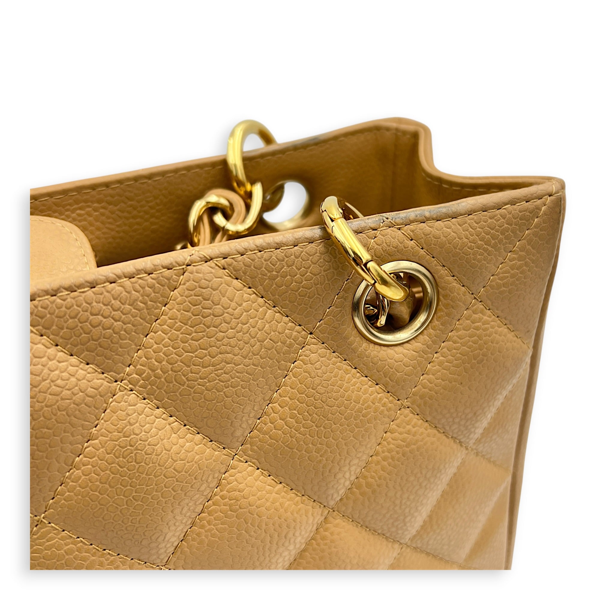 PST Beige Tote Bag in Caviar Leather, Gold hardware