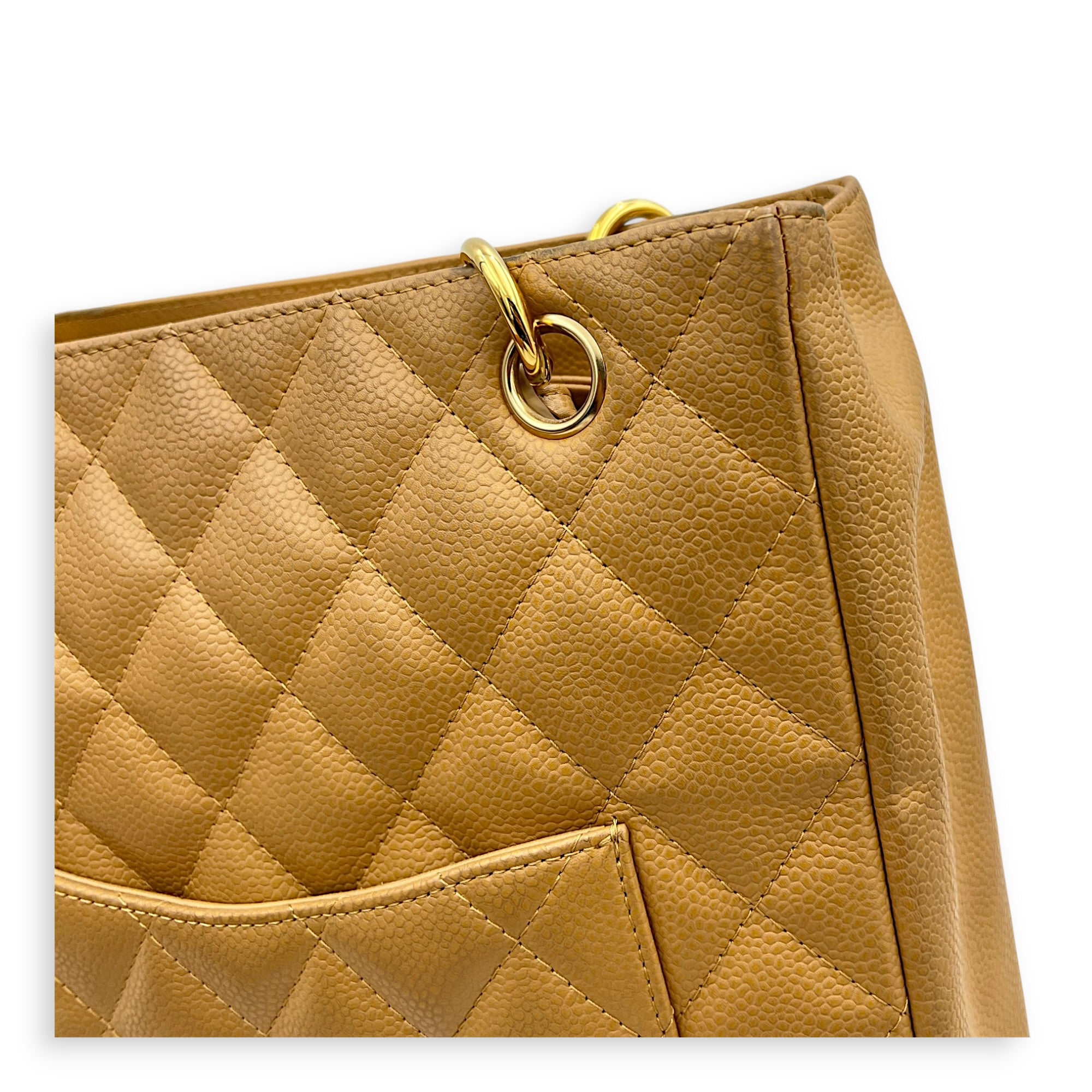 PST Beige Tote Bag in Caviar Leather, Gold hardware