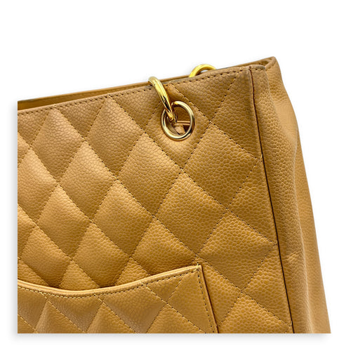 PST Beige Tote Bag in Caviar Leather, Gold hardware