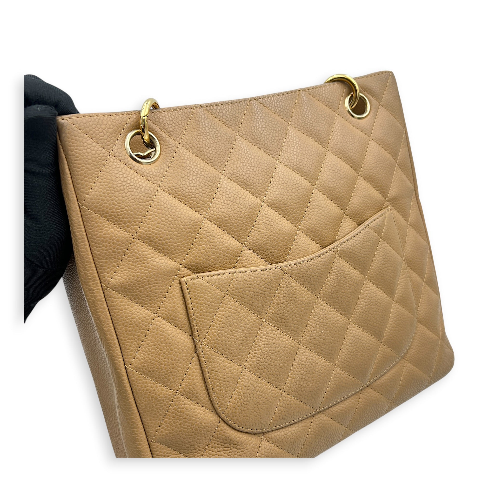 PST Beige Tote Bag in Caviar Leather, Gold hardware
