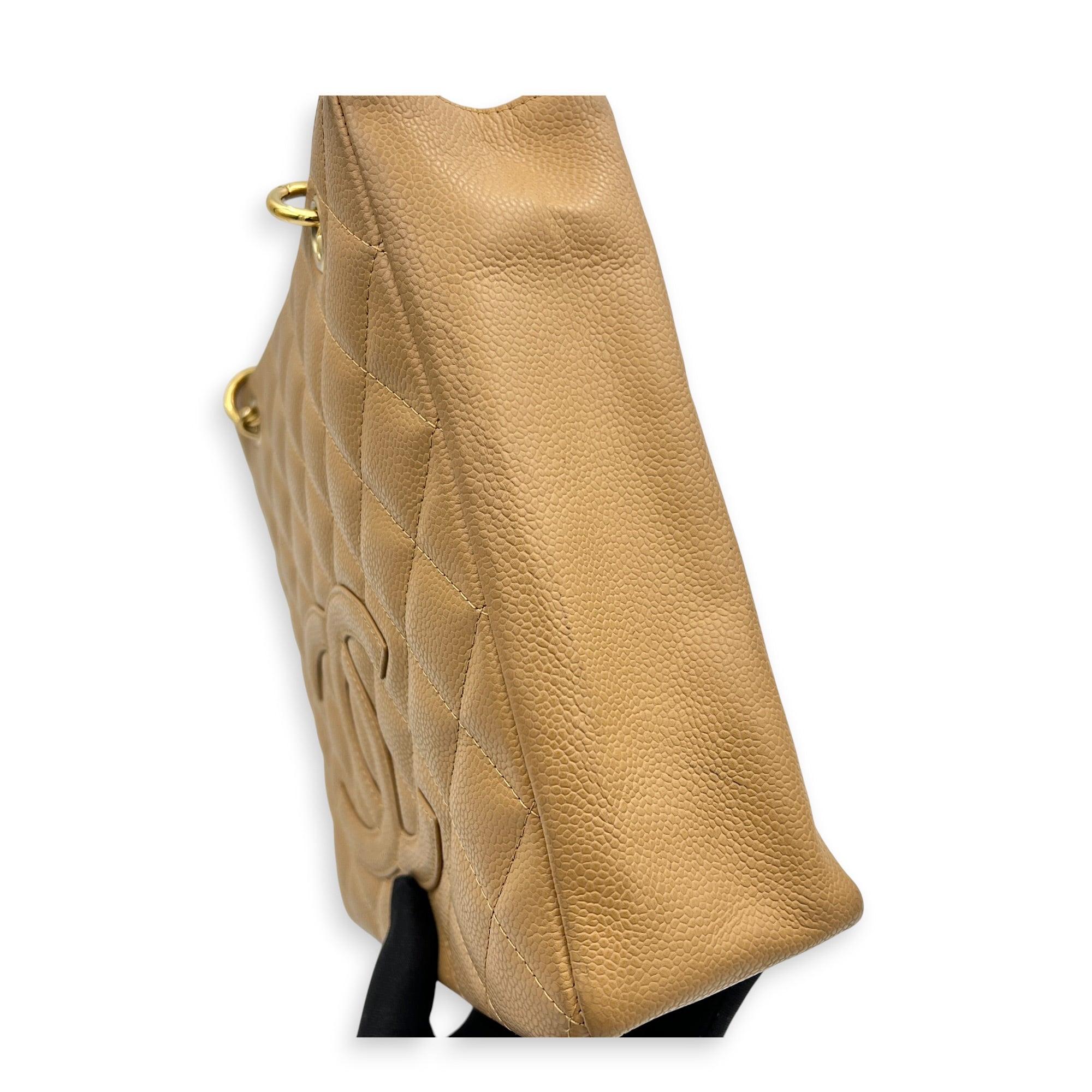 PST Beige Tote Bag in Caviar Leather, Gold hardware