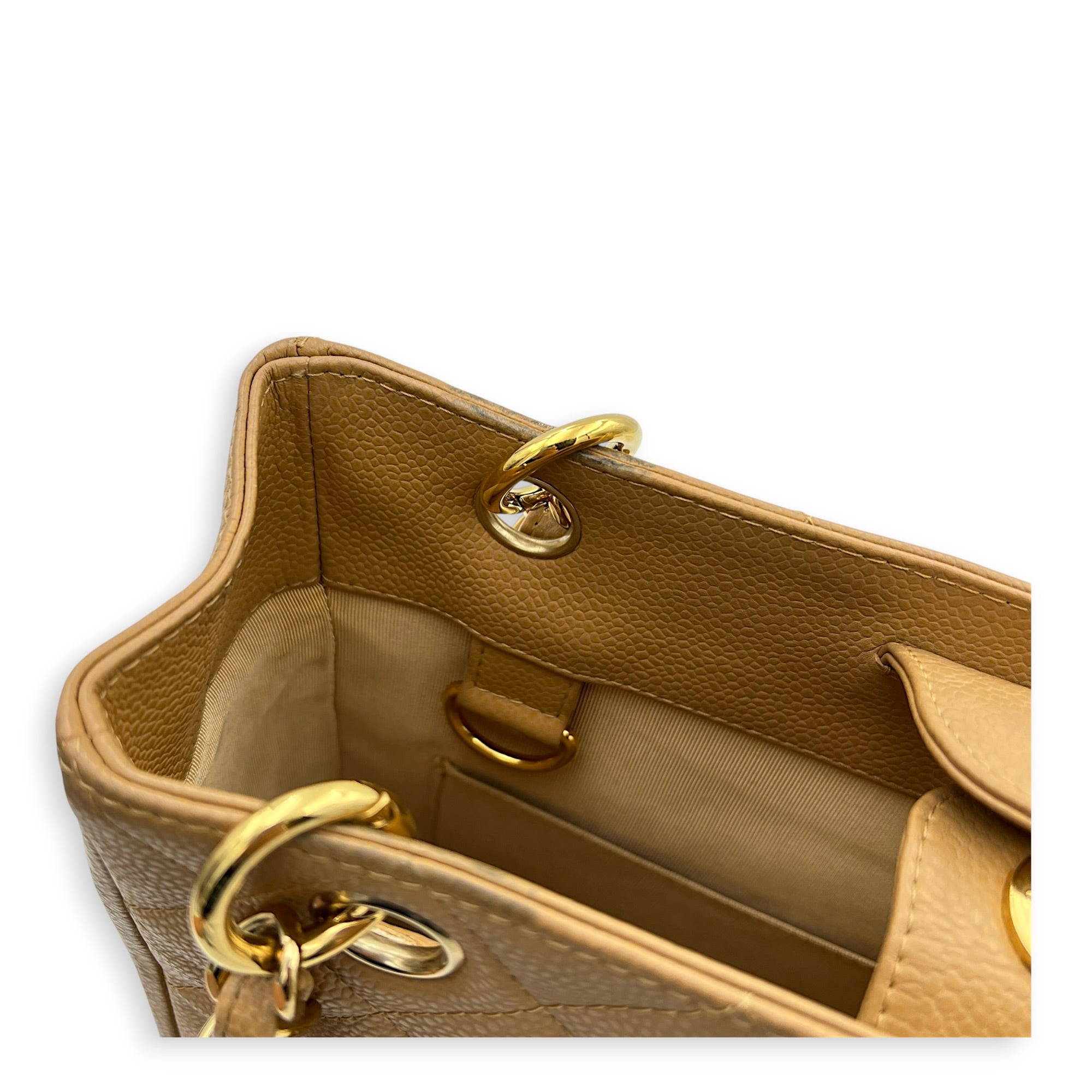 PST Beige Tote Bag in Caviar Leather, Gold hardware