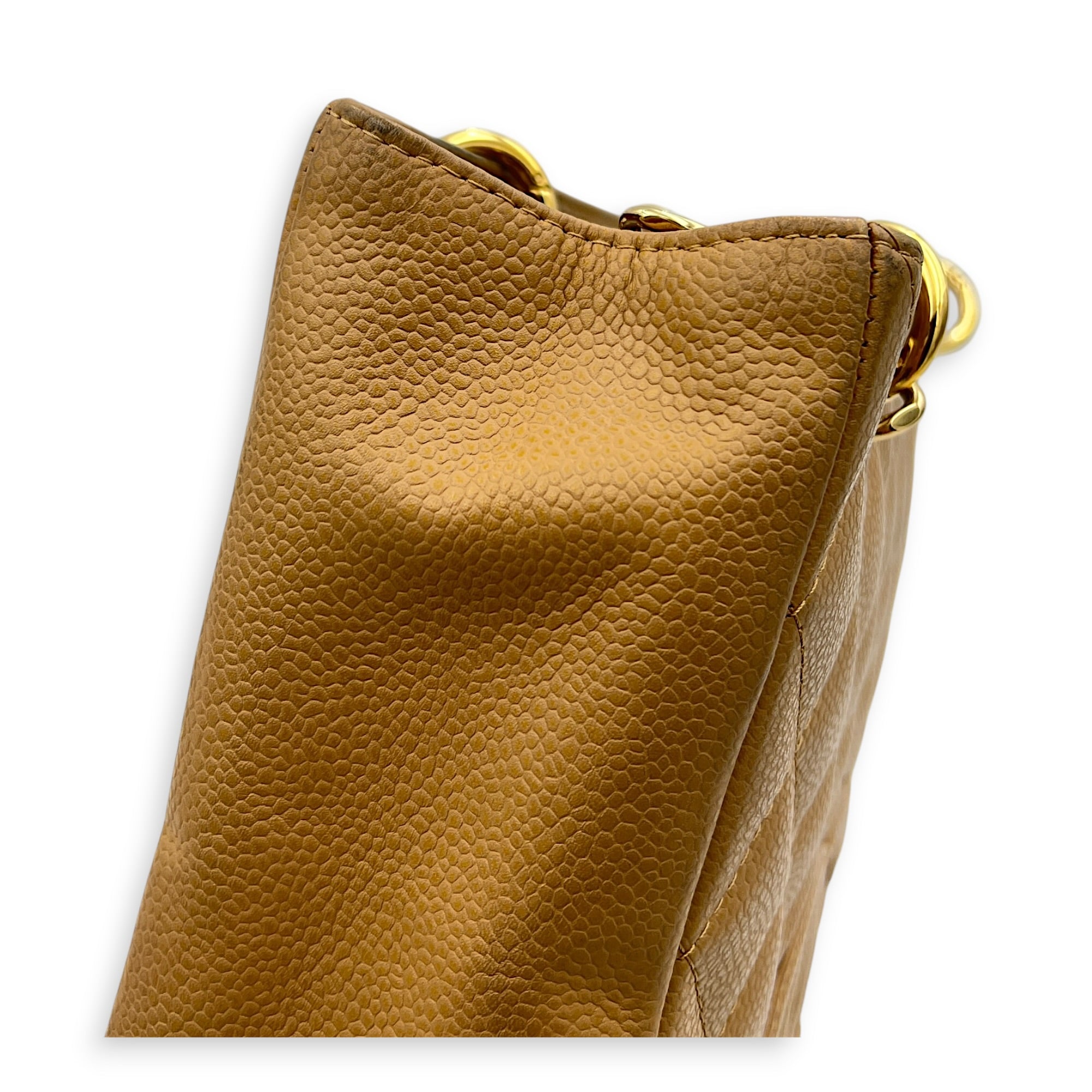 PST Beige Tote Bag in Caviar Leather, Gold hardware