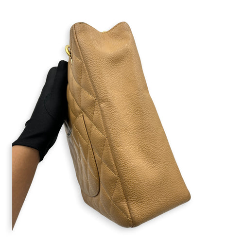 PST Beige Tote Bag in Caviar Leather, Gold hardware
