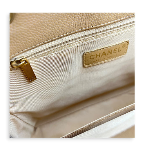 PST Beige Tote Bag in Caviar Leather, Gold hardware