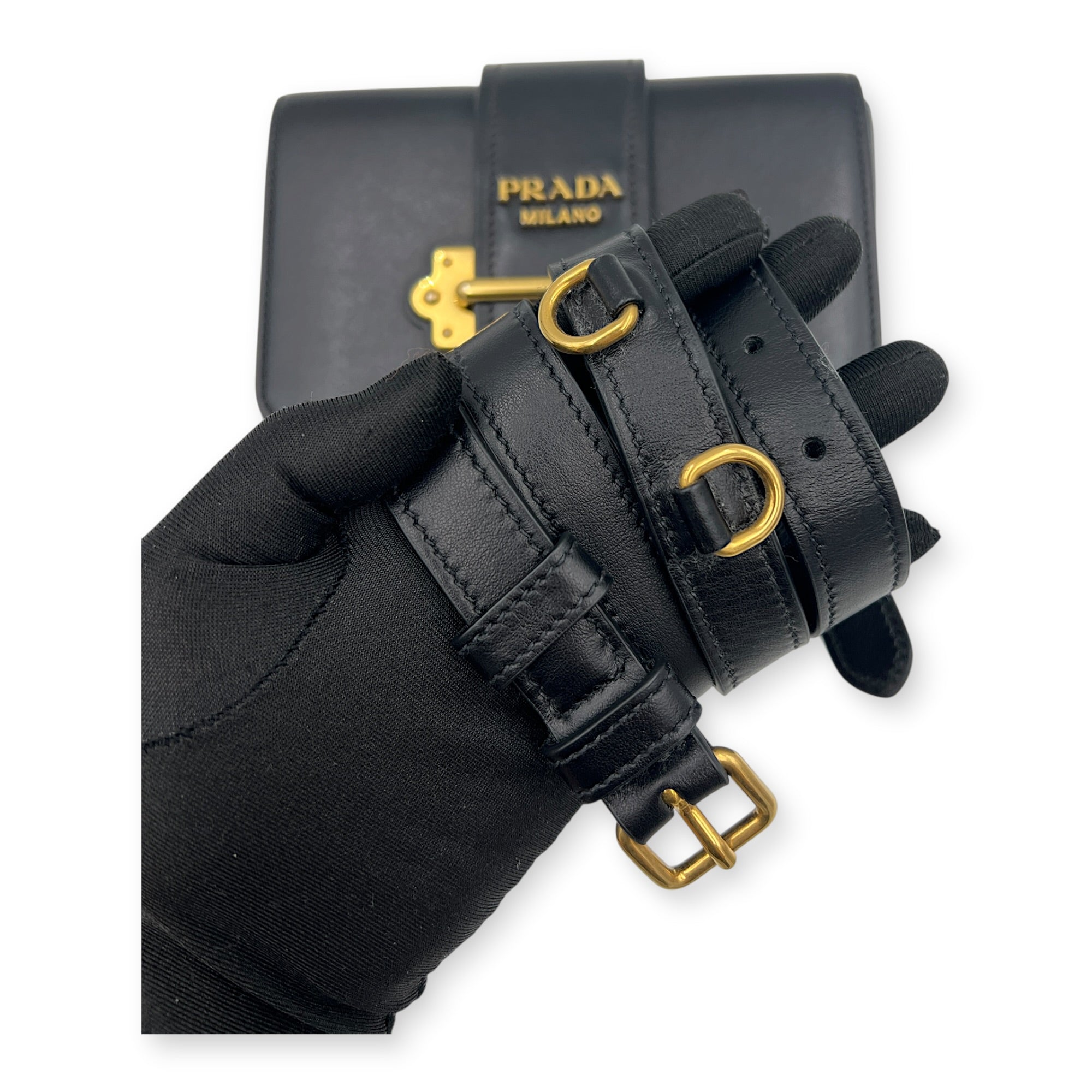 Cahier Belt Bag Black in Calfskin, Gold hardware