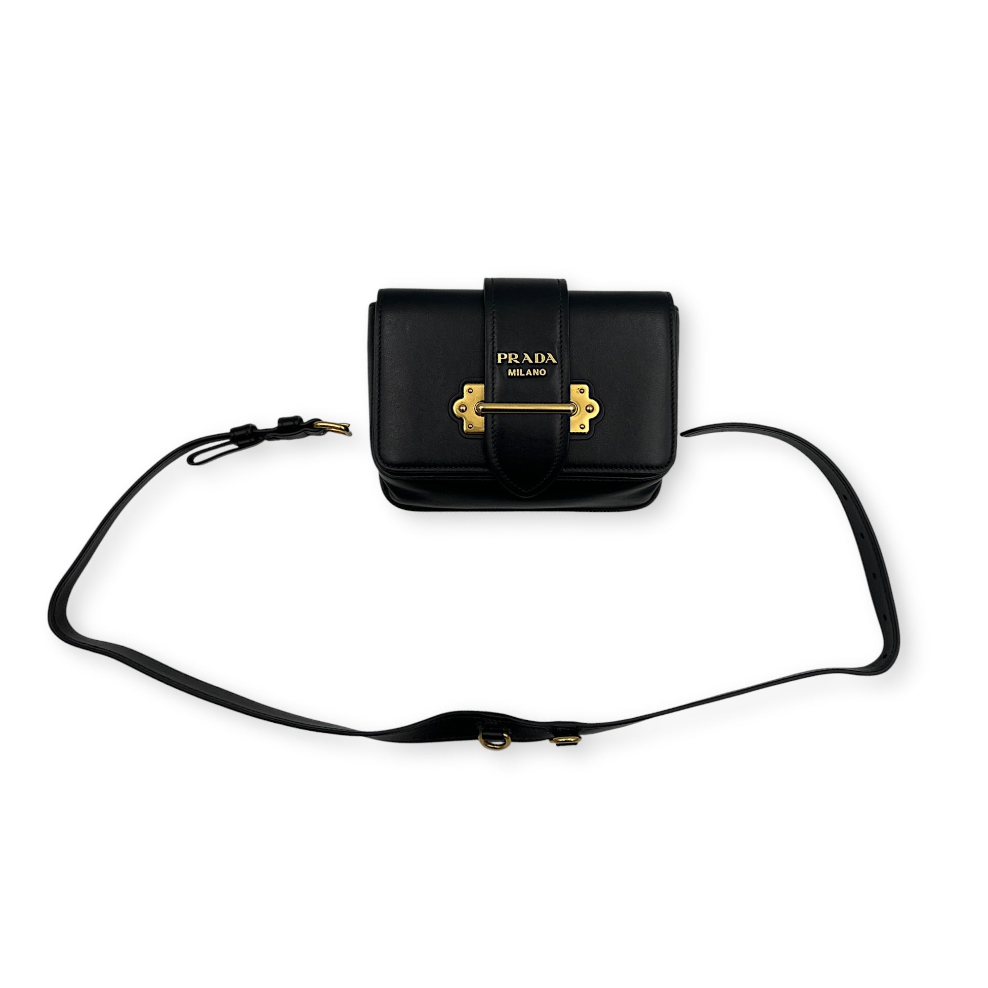 Cahier Belt Bag Black in Calfskin, Gold hardware
