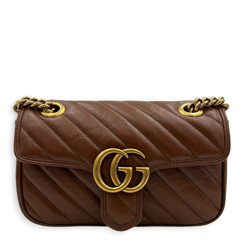 GG Marmont Shoulder Bag Brown in Calfskin, Gold hardware