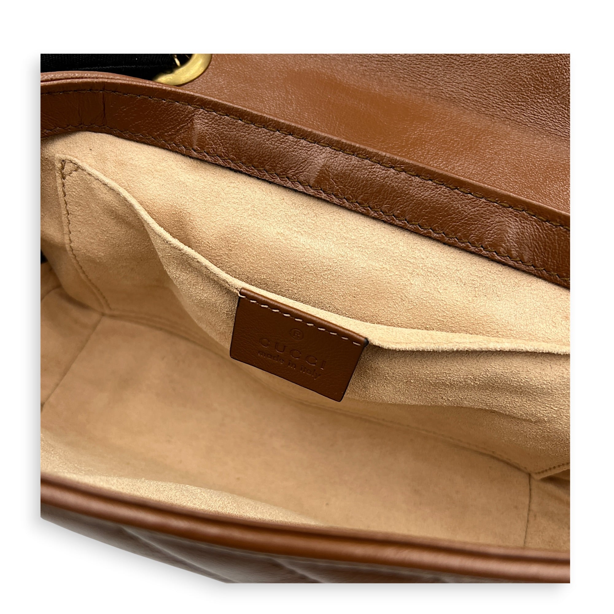 GG Marmont Shoulder Bag Brown in Calfskin, Gold hardware