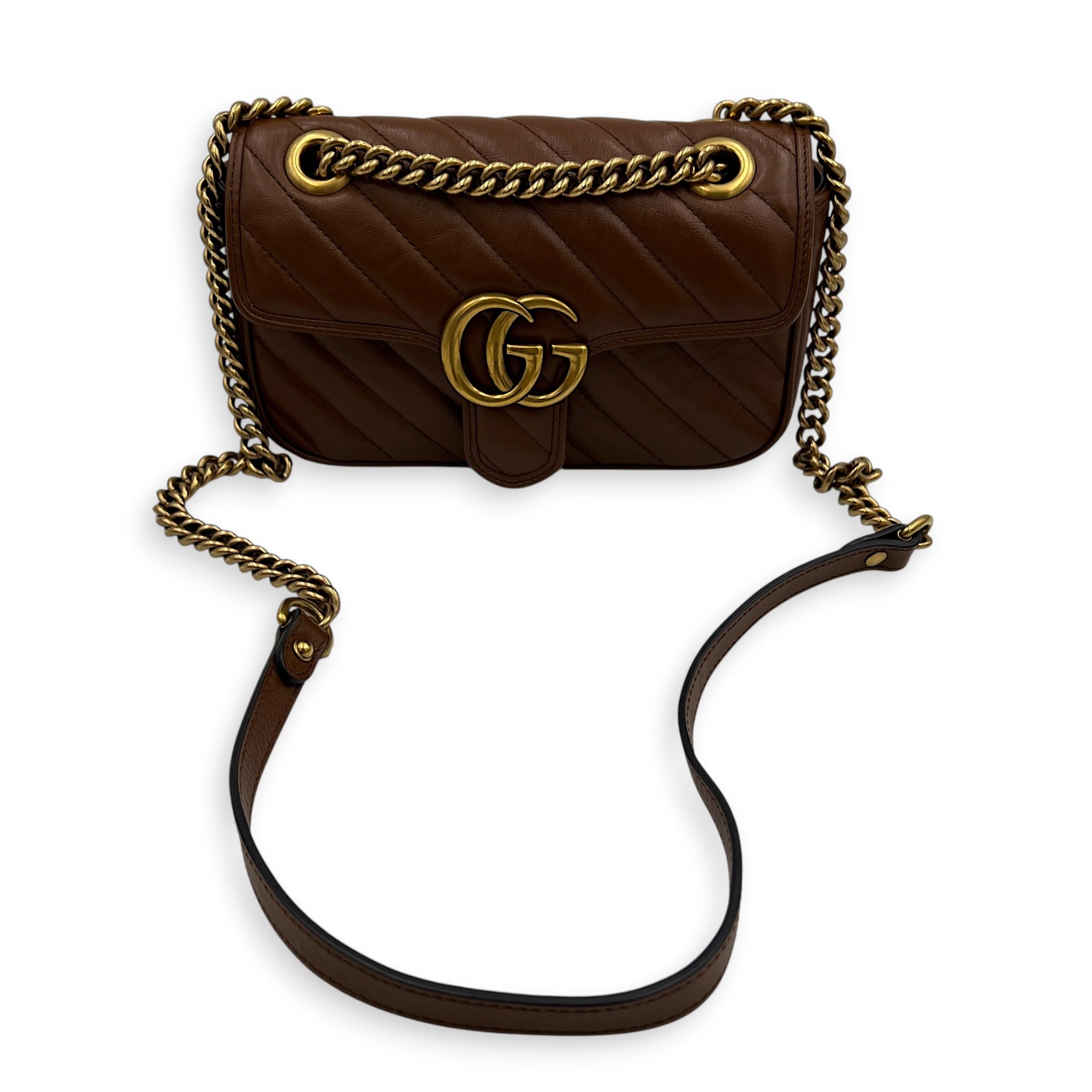 GG Marmont Shoulder Bag Brown in Calfskin, Gold hardware