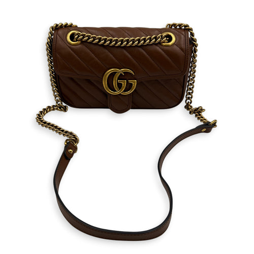 GG Marmont Shoulder Bag Brown in Calfskin, Gold hardware