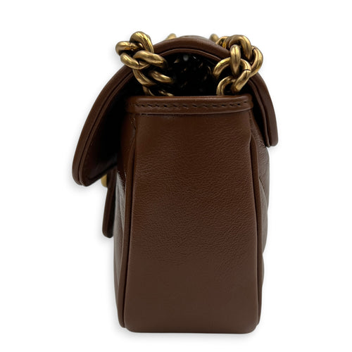 GG Marmont Shoulder Bag Brown in Calfskin, Gold hardware
