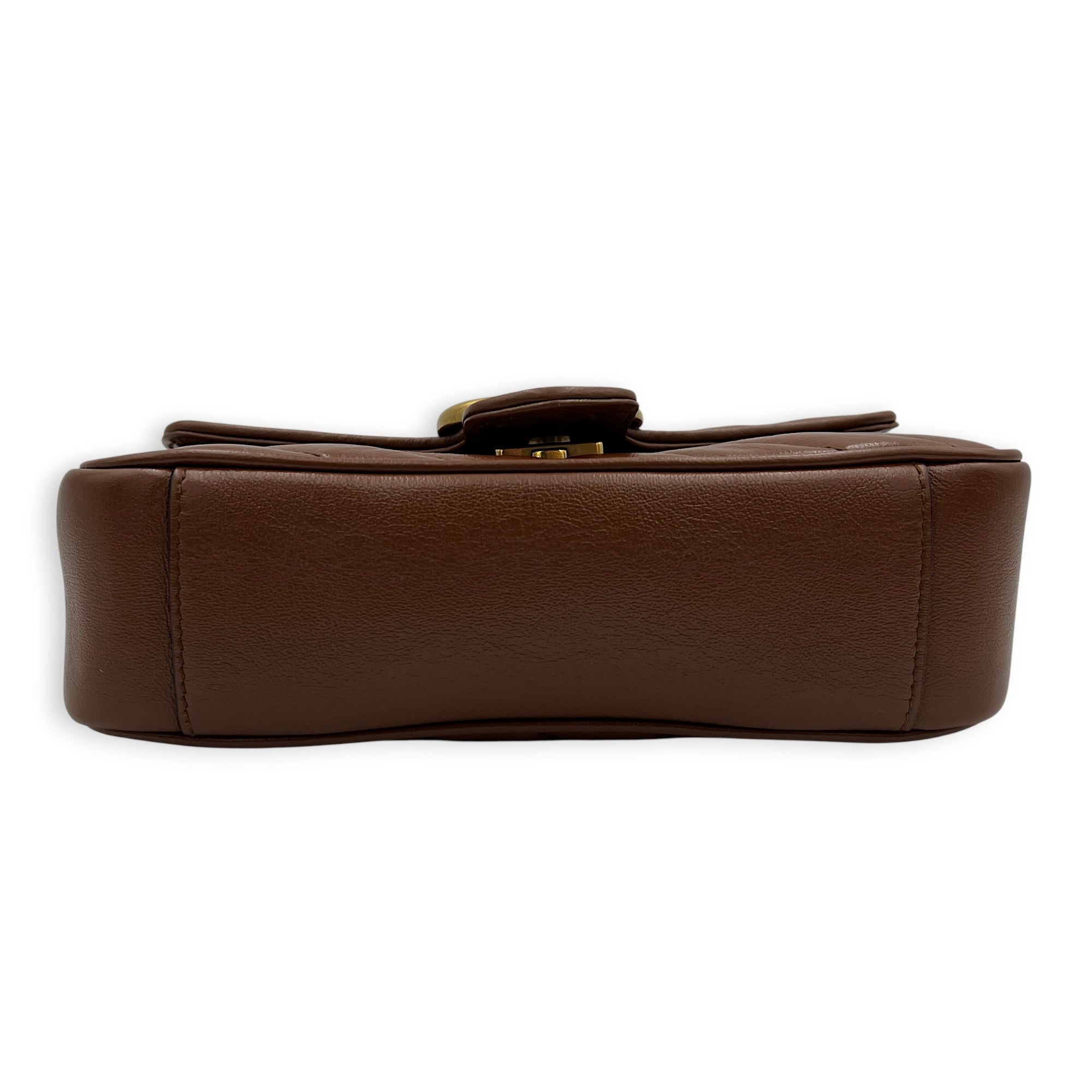 GG Marmont Shoulder Bag Brown in Calfskin, Gold hardware