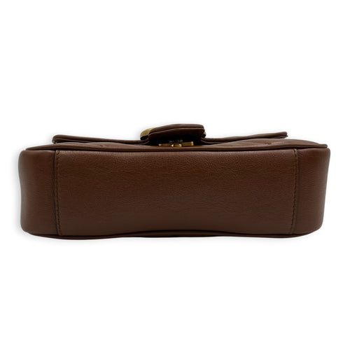 GG Marmont Shoulder Bag Brown in Calfskin, Gold hardware