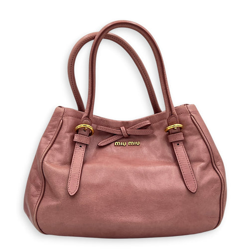 Bow Pink Shoulder Bag in Calfskin, Gold hardware