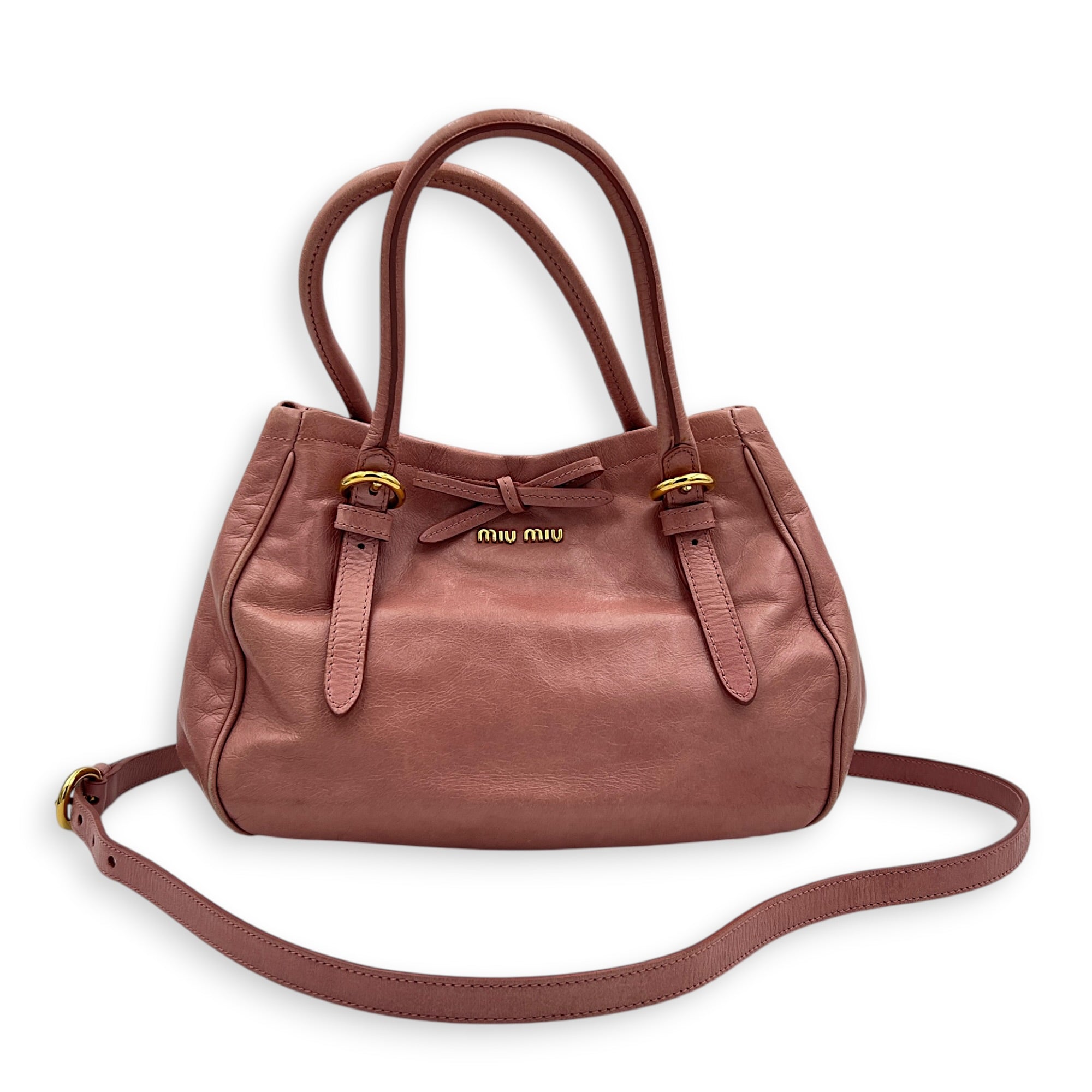 Bow Pink Shoulder Bag in Calfskin, Gold hardware