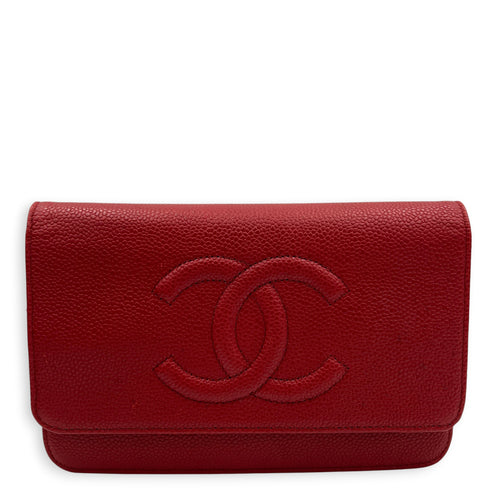 Timeless CC Wallet On Chain Red in Caviar Leather, Silver hardware