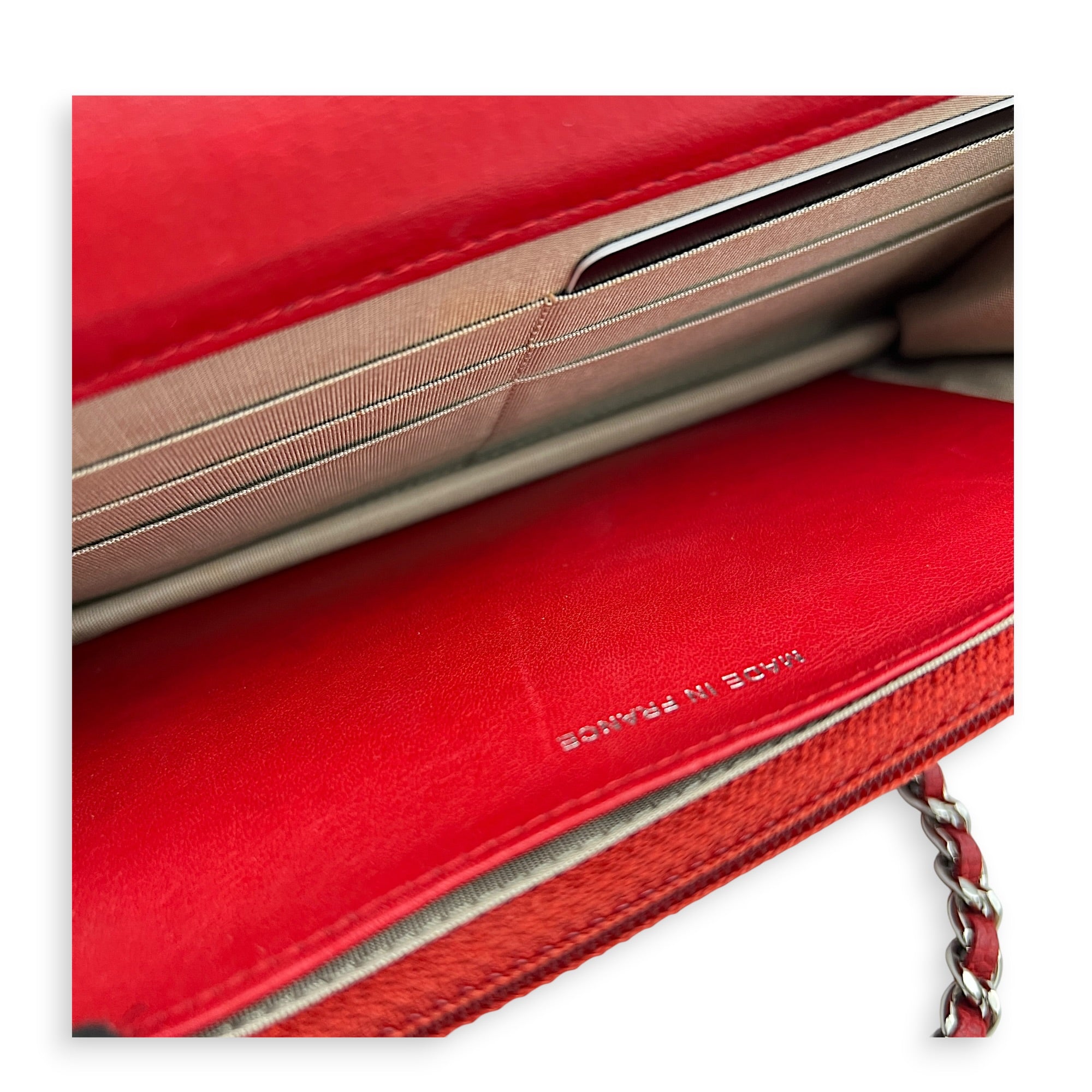 Timeless CC Wallet On Chain Red in Caviar Leather, Silver hardware