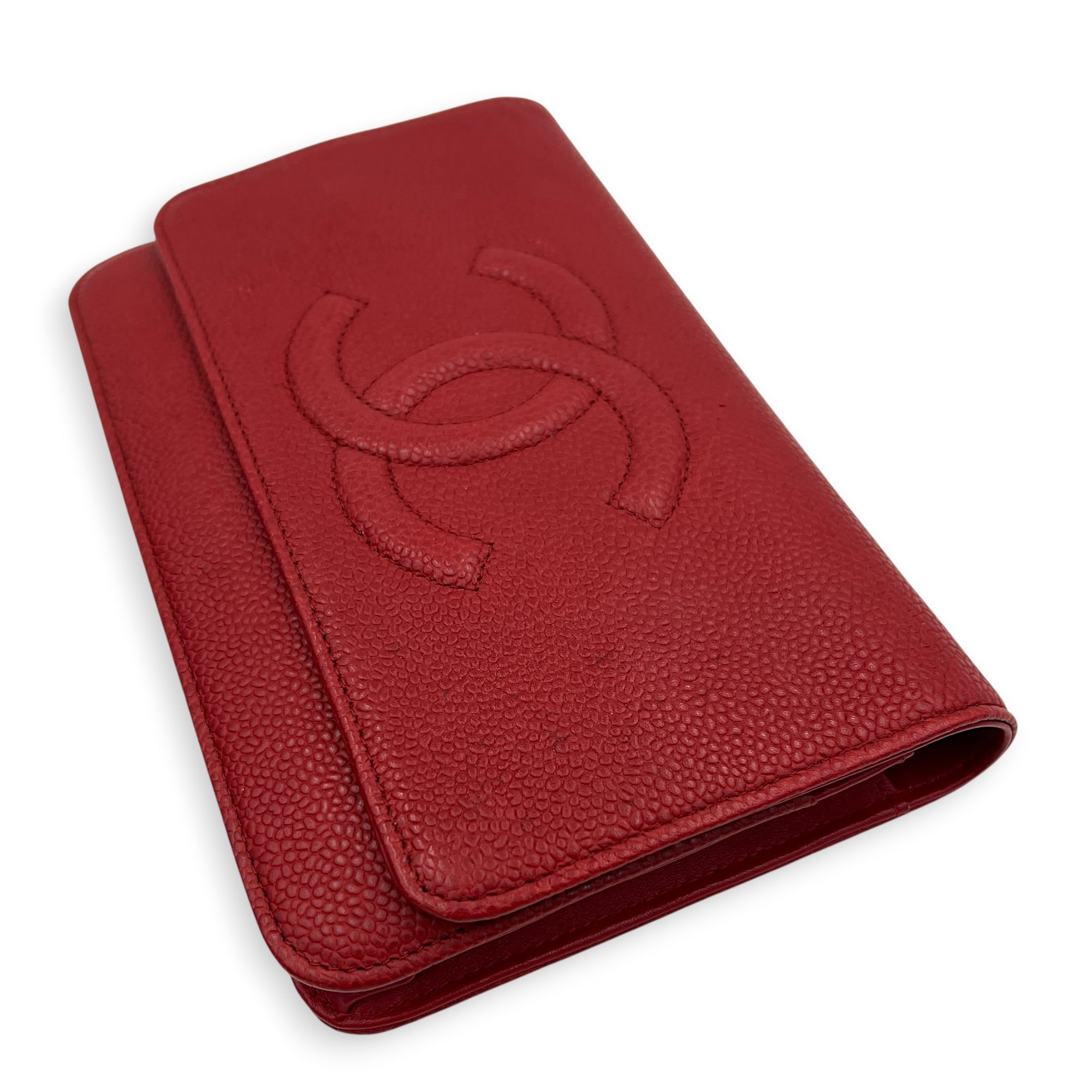 Timeless CC Wallet On Chain Red in Caviar Leather, Silver hardware