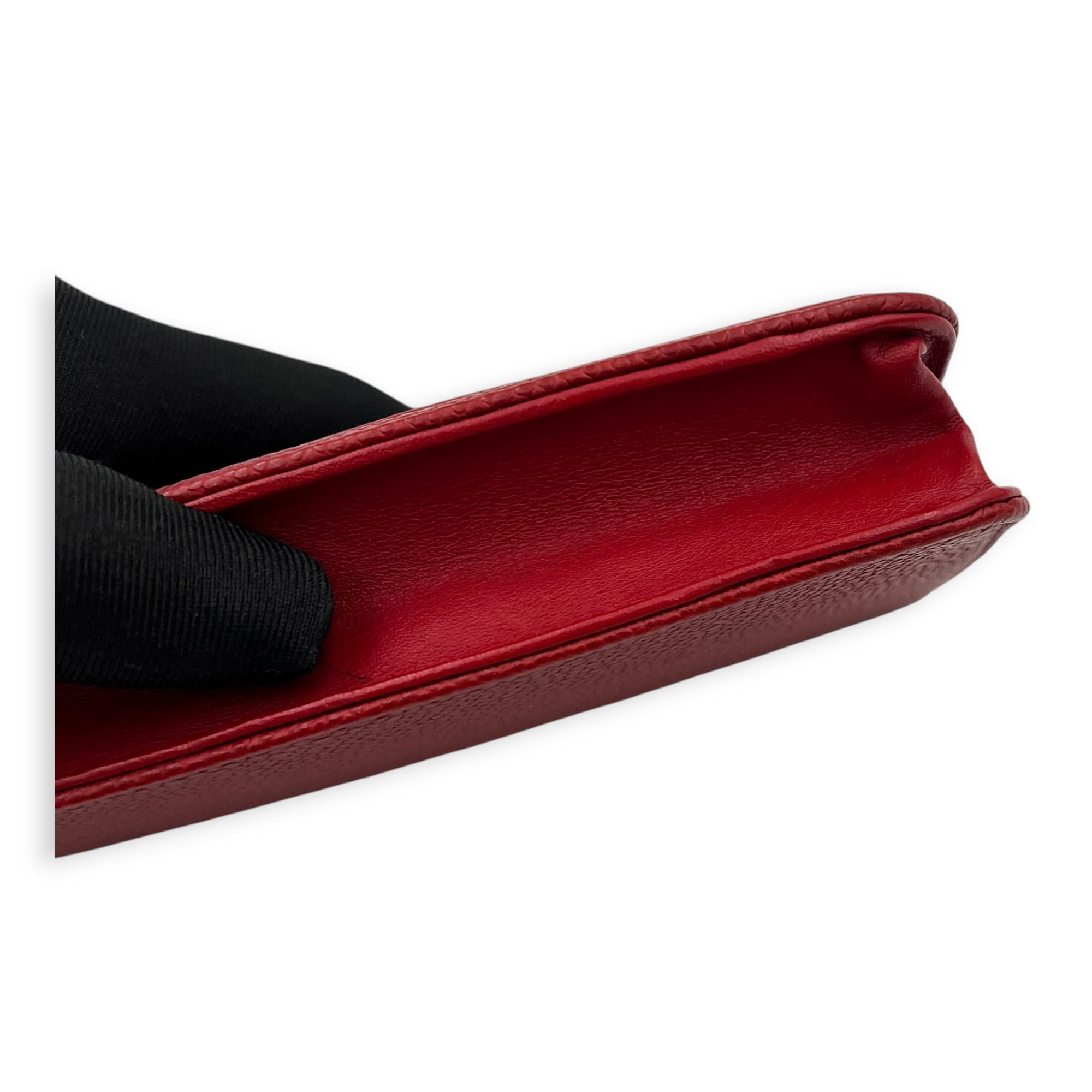 Timeless CC Wallet On Chain Red in Caviar Leather, Silver hardware