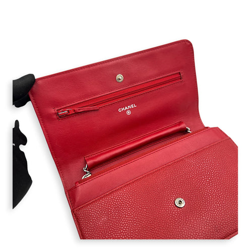 Timeless CC Wallet On Chain Red in Caviar Leather, Silver hardware