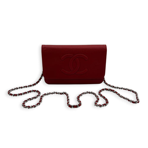 Timeless CC Wallet On Chain Red in Caviar Leather, Silver hardware