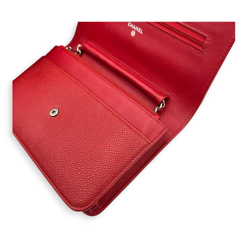 Timeless CC Wallet On Chain Red in Caviar Leather, Silver hardware