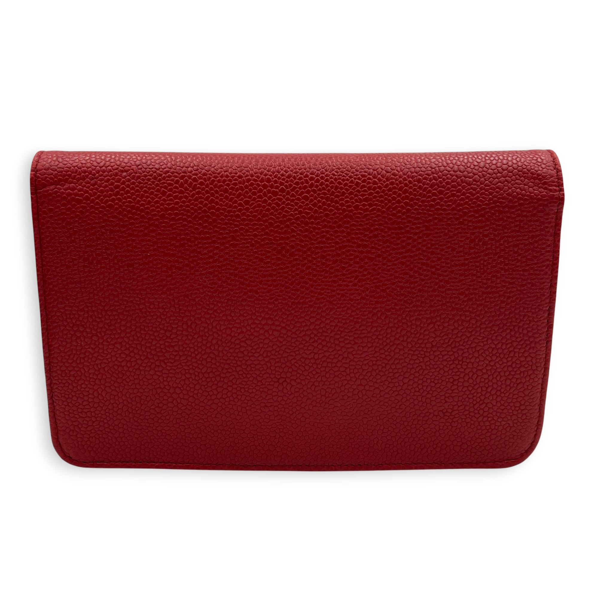 Timeless CC Wallet On Chain Red in Caviar Leather, Silver hardware