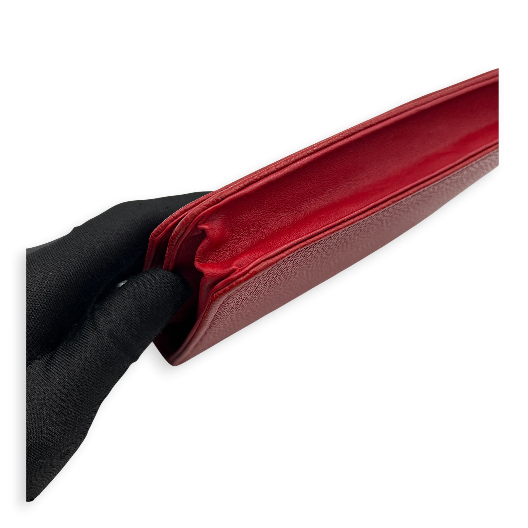 Timeless CC Wallet On Chain Red in Caviar Leather, Silver hardware