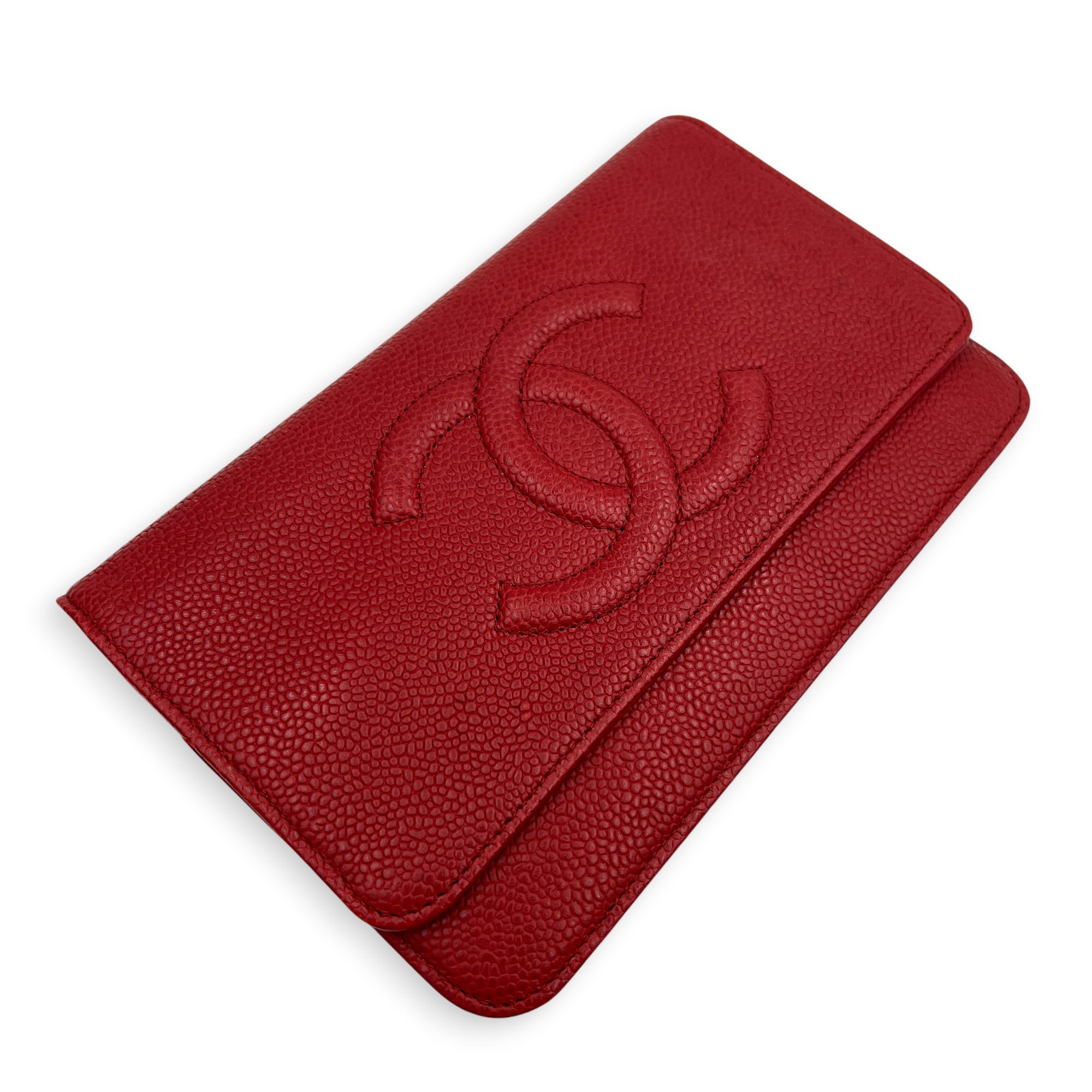 Timeless CC Wallet On Chain Red in Caviar Leather, Silver hardware