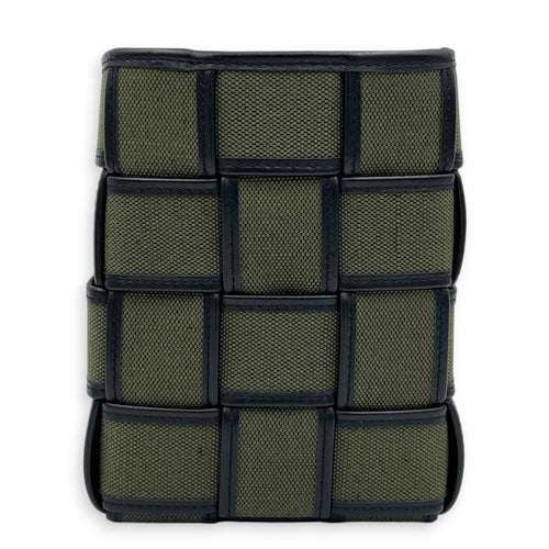 Cassette Vertical Green Crossbody Bag in Canvas, Silver hardware
