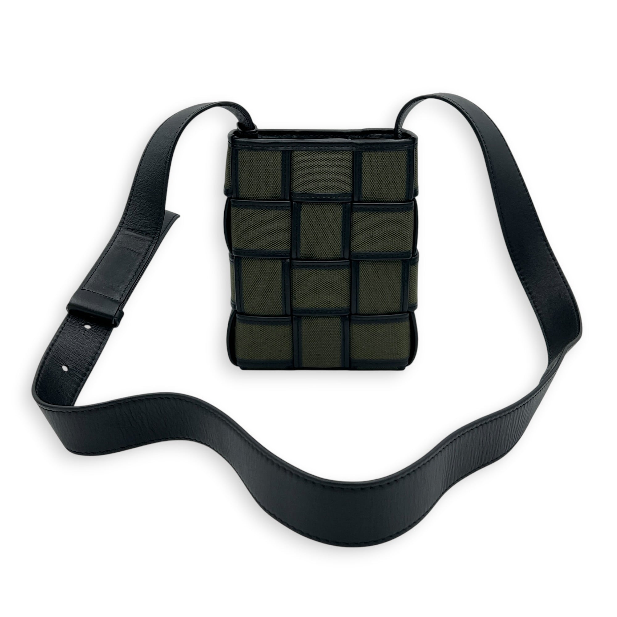 Cassette Vertical Green Crossbody Bag in Canvas, Silver hardware