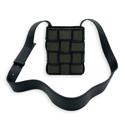 Cassette Vertical Green Crossbody Bag in Canvas, Silver hardware