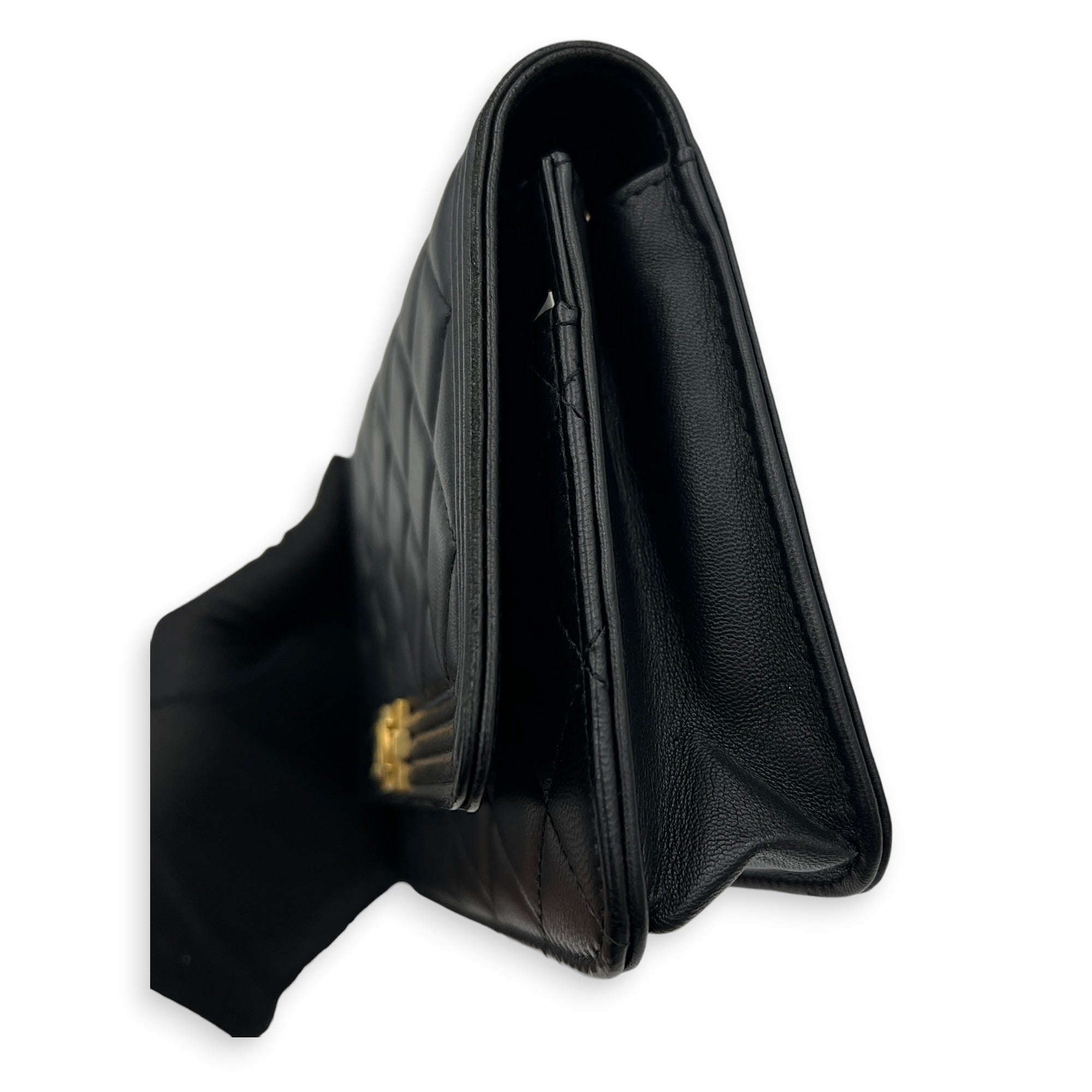 Boy Wallet On Chain Black in Lambskin, Gold hardware