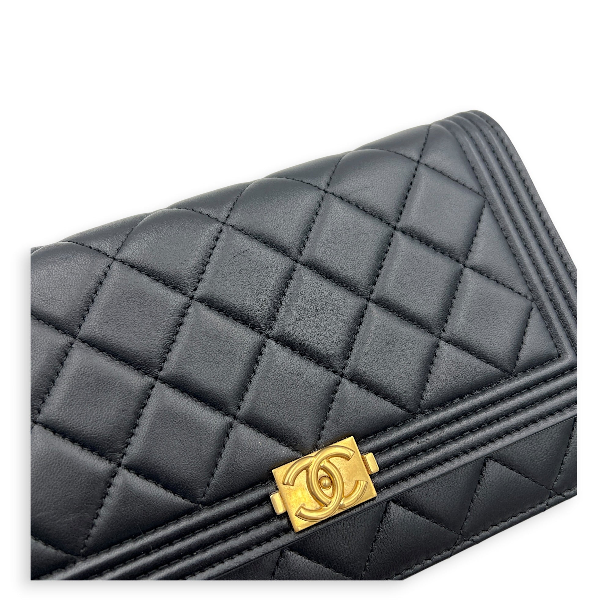 Boy Wallet On Chain Black in Lambskin, Gold hardware