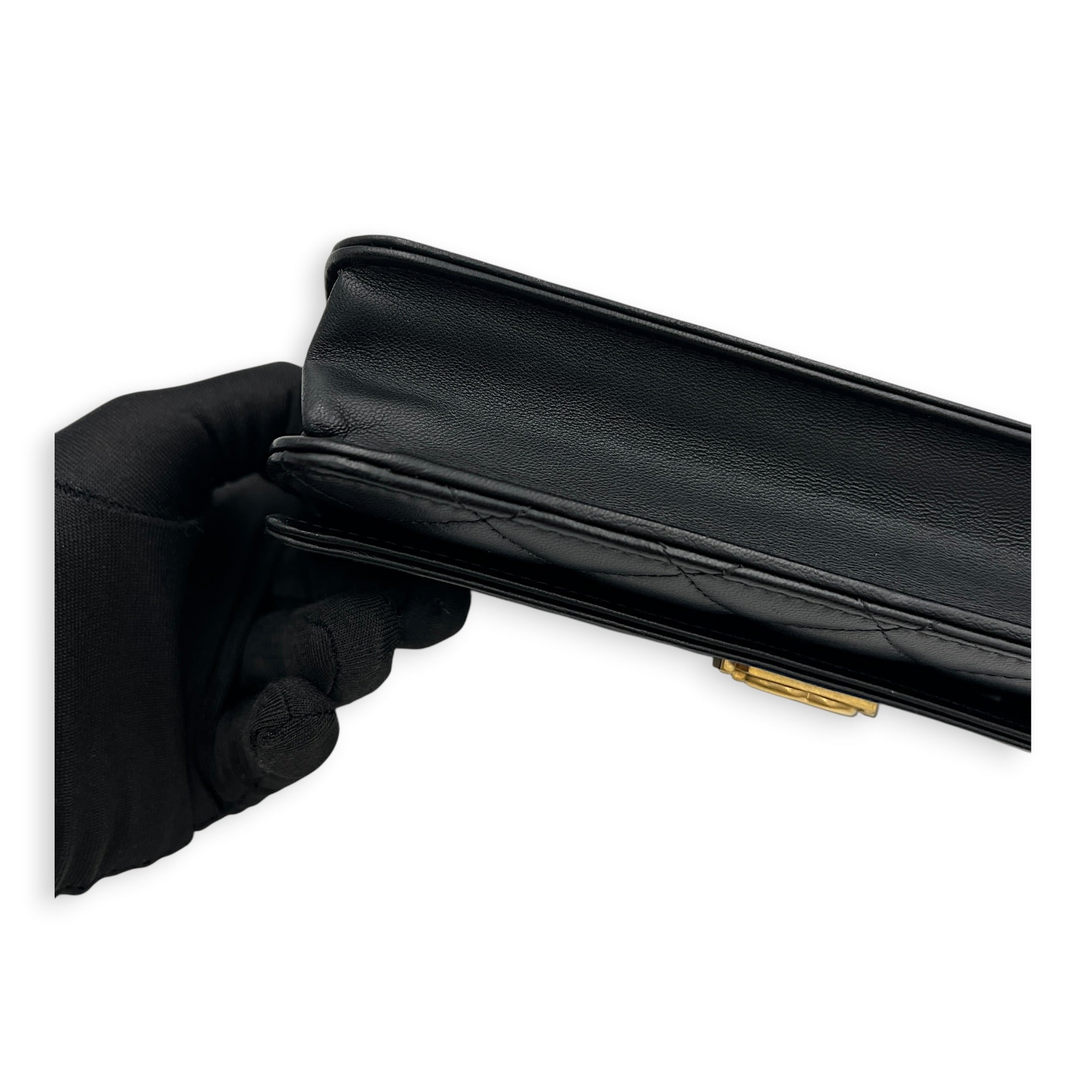 Boy Wallet On Chain Black in Lambskin, Gold hardware