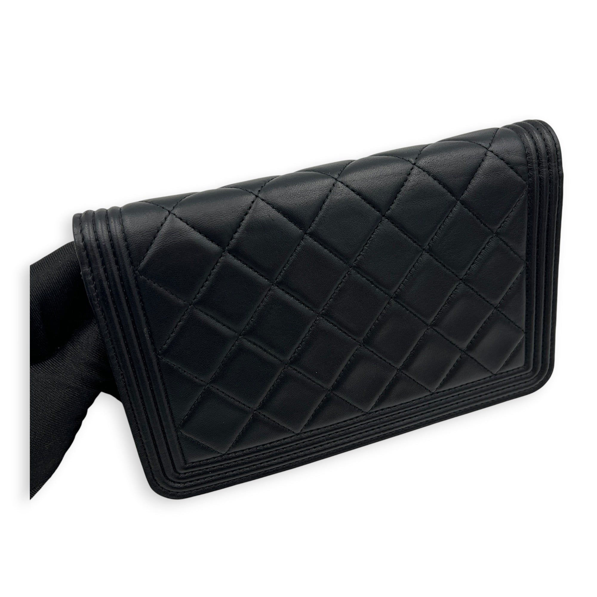 Boy Wallet On Chain Black in Lambskin, Gold hardware
