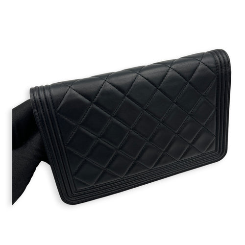 Boy Wallet On Chain Black in Lambskin, Gold hardware
