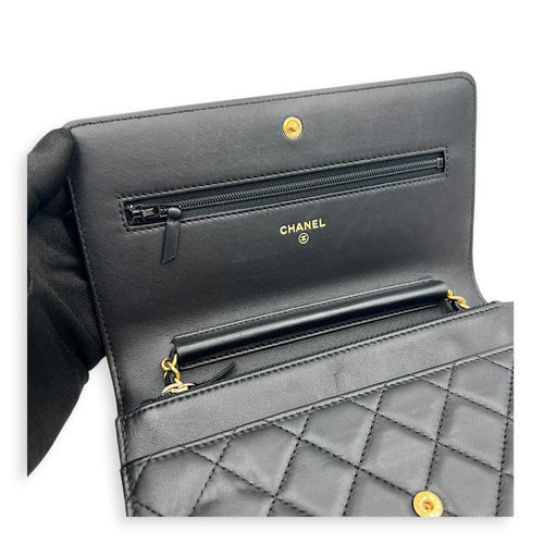 Boy Wallet On Chain Black in Lambskin, Gold hardware