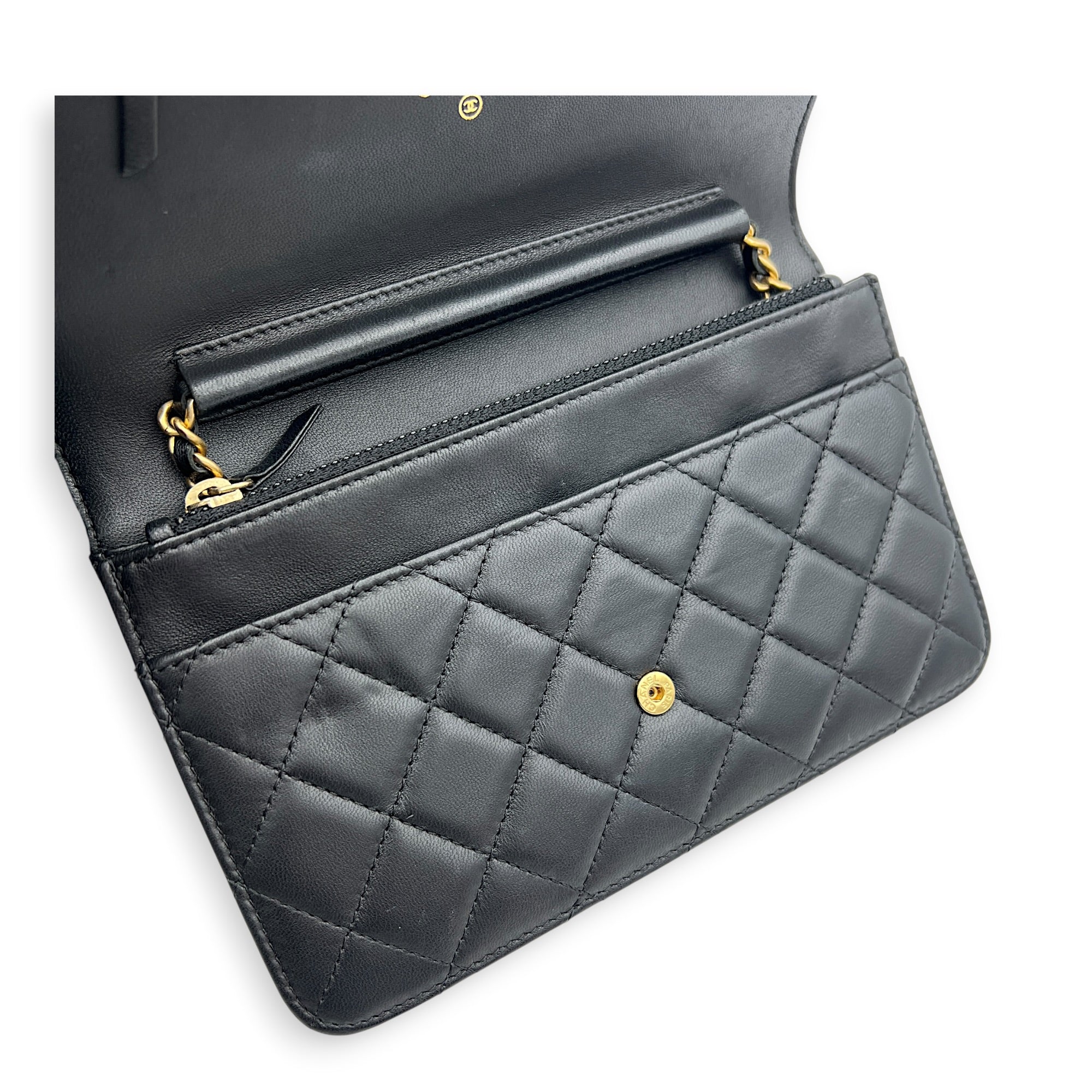 Boy Wallet On Chain Black in Lambskin, Gold hardware