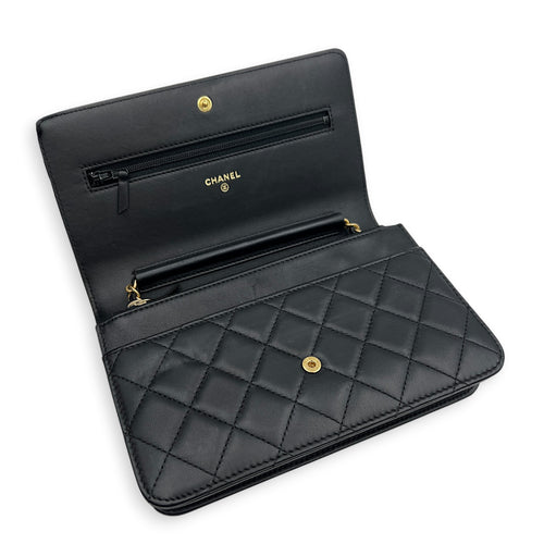 Boy Wallet On Chain Black in Lambskin, Gold hardware