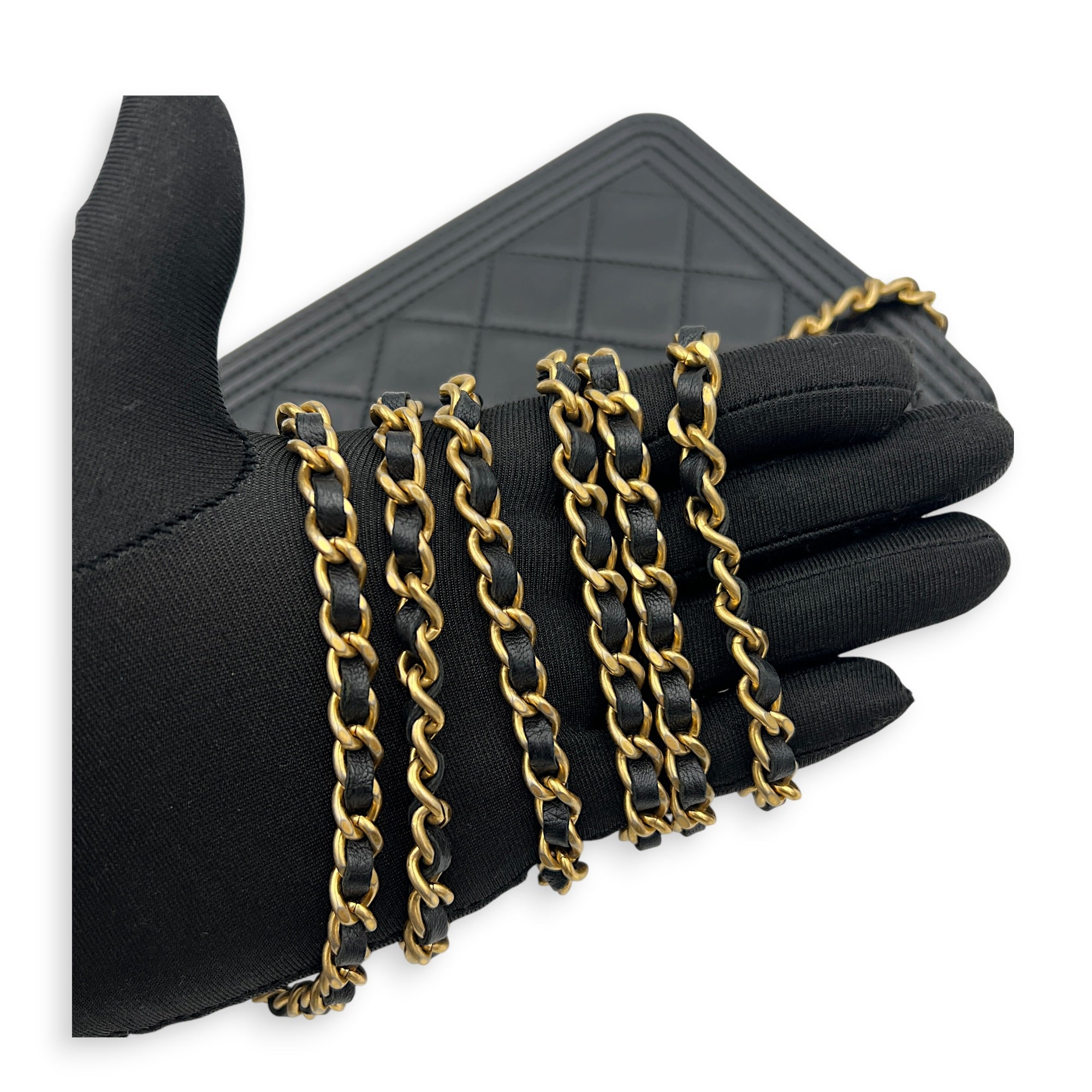 Boy Wallet On Chain Black in Lambskin, Gold hardware