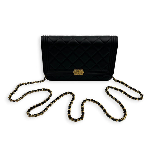 Boy Wallet On Chain Black in Lambskin, Gold hardware