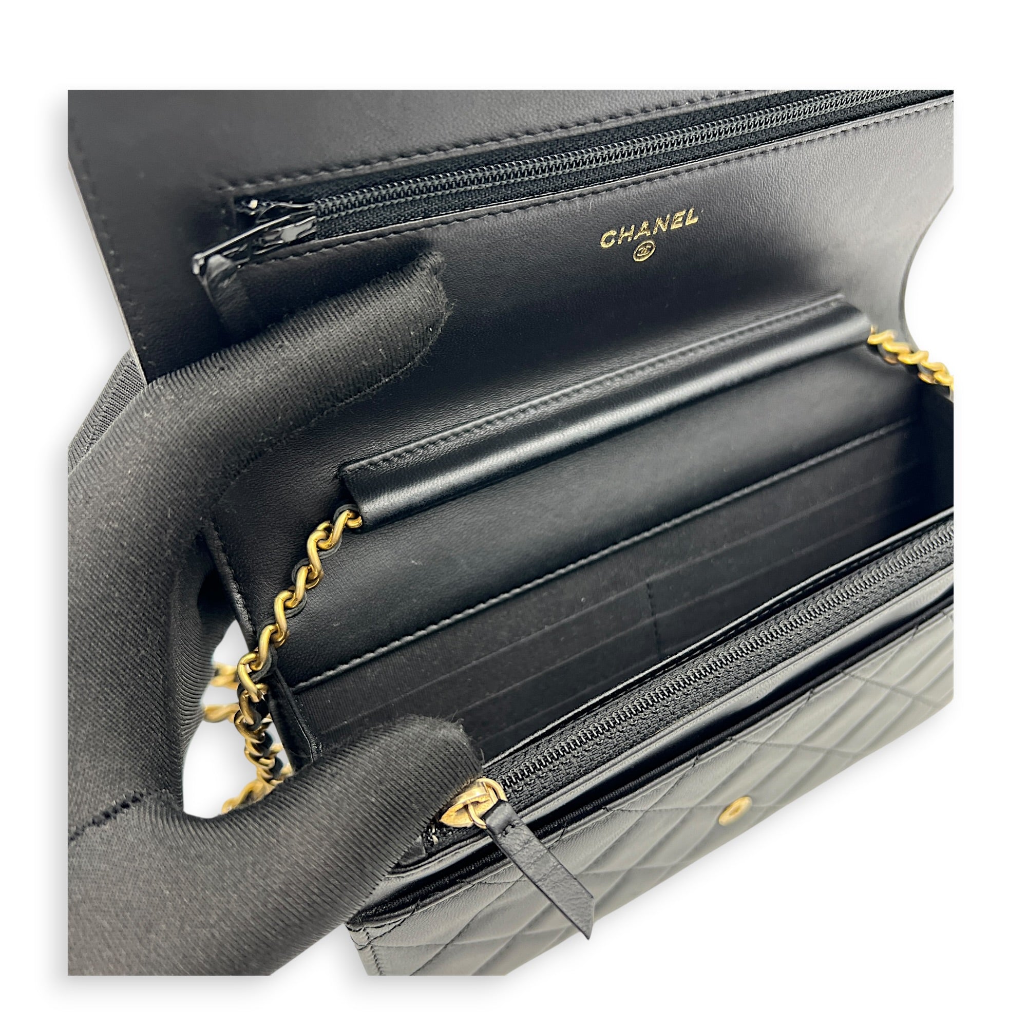 Boy Wallet On Chain Black in Lambskin, Gold hardware