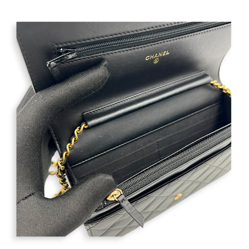 Boy Wallet On Chain Black in Lambskin, Gold hardware