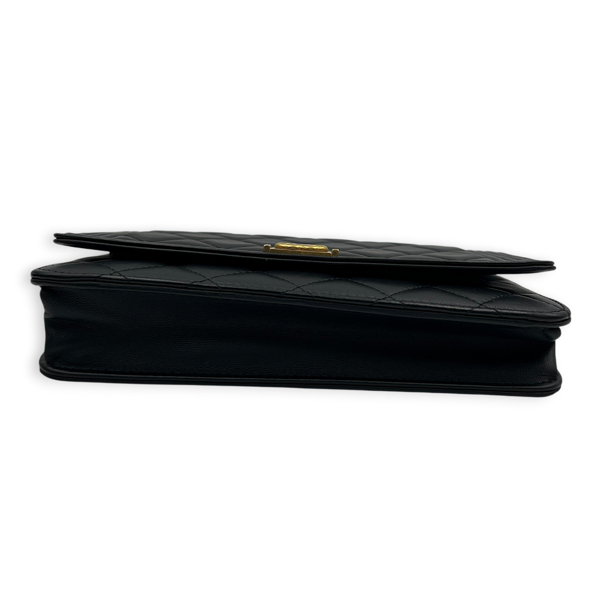 Boy Wallet On Chain Black in Lambskin, Gold hardware