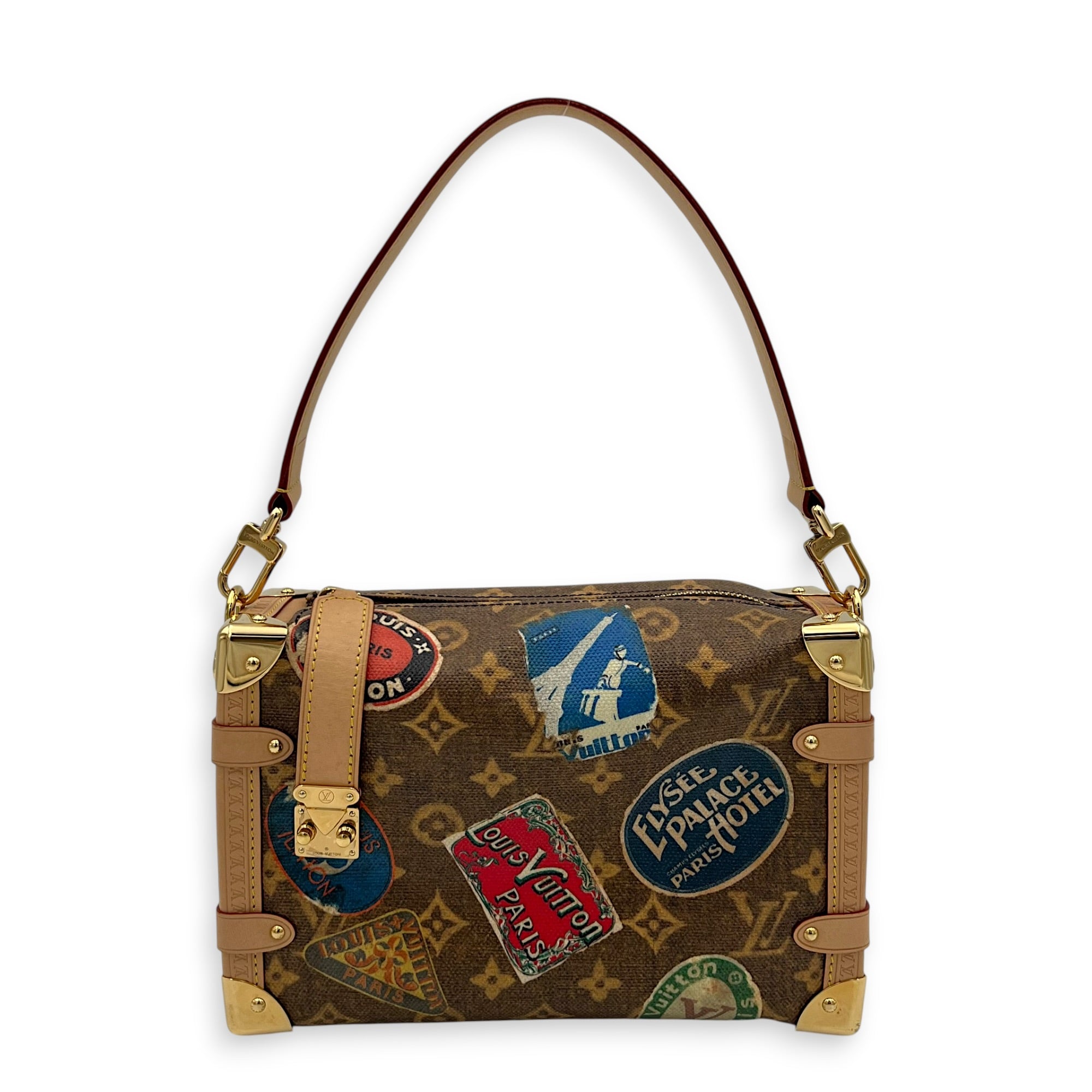 Side Trunk MM Flight Mode Top Handle Bag in Coated Canvas, Gold hardware