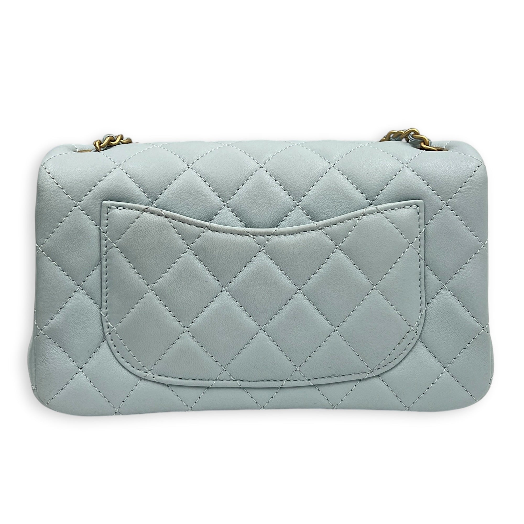 CC Mini Rectangle Pearl Crush Light Blue Shoulder Bag in Lambskin, Gold hardware
