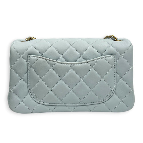 CC Mini Rectangle Pearl Crush Light Blue Shoulder Bag in Lambskin, Gold hardware