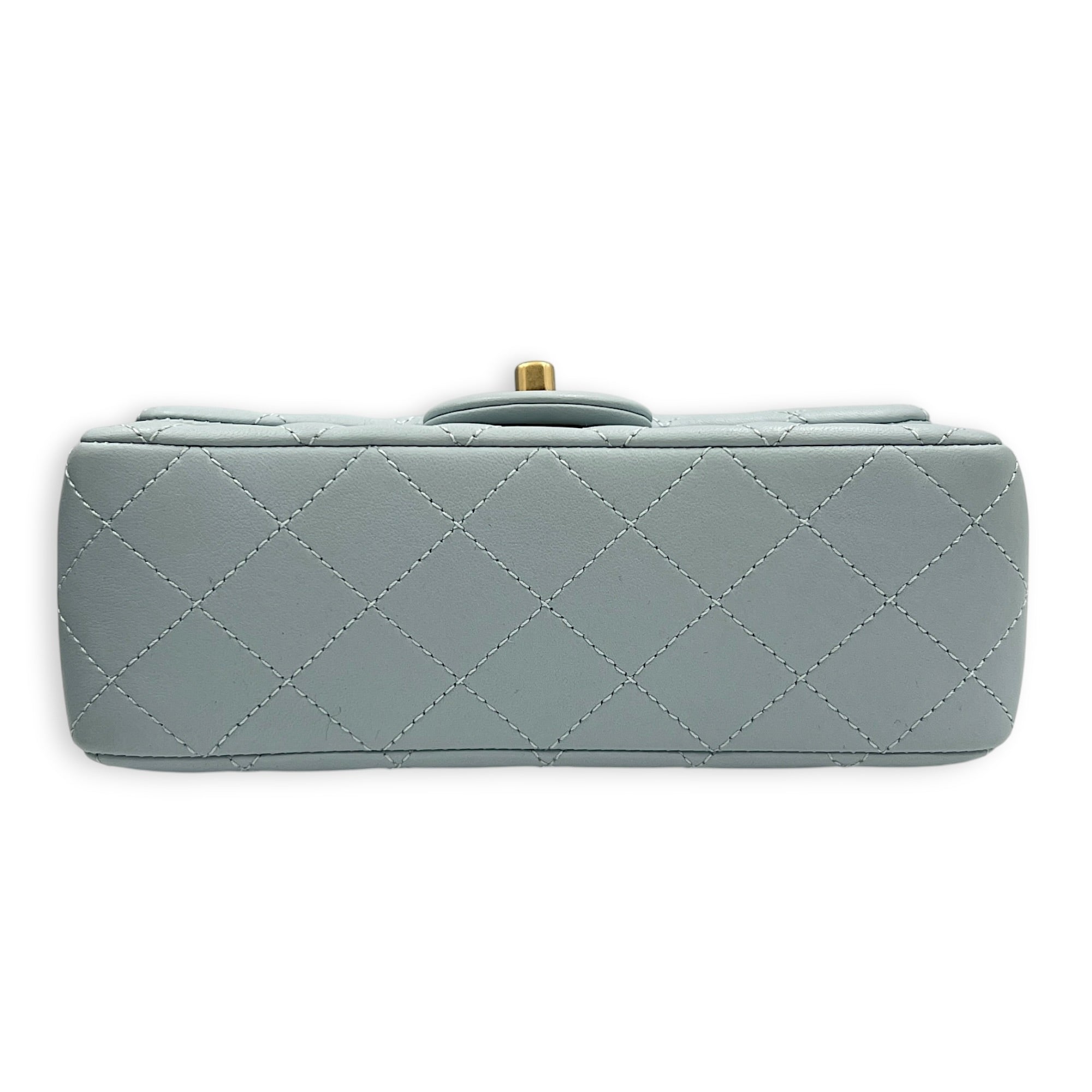 CC Mini Rectangle Pearl Crush Light Blue Shoulder Bag in Lambskin, Gold hardware
